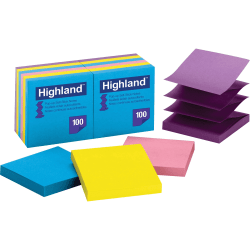 Highland Self-sticking Bright Pop-up Notepads - 1200 - 3" Flag/Notex 3" Flag/Note - Square - 100 Sheets per Pad - 6549PUB