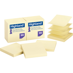 Highland Repositionable Pop-up Notes, 3" x 3", Yellow, 1 Dozen 100-Sheet Pads