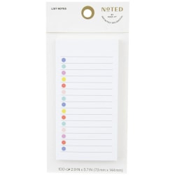 Noted by Post-it,White Lined Notes with Colored Dots , 100 Total Sheets,1 Pad/Pack , 2.9 in. x 5.7 in., 100 Sheets/Pad