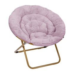 Flash Furniture Gwen 38" Oversize Portable Faux Fur Folding Saucer Moon Chair for Dorm and Bedroom, Dusty Purple Fabric/ Soft Gold Frame