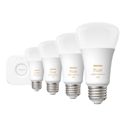 Philips Hue White ambiance Starter Kit - Wireless lighting set - LED light bulb x 4 - E26 - total: 42 W (equivalent 300 W) - warm to cool white light - 2200-6500 K