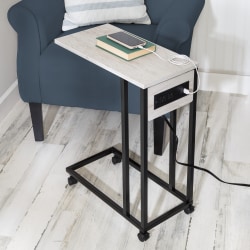 Honey Can Do C-Shaped Side Table With Outlets And Wheels, 25"H x 10"W x 20"D, Gray/Black
