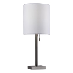 Adesso® Liam Table Lamp, 22"H, White Shade/Brushed-Steel Base