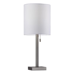 Adesso® Liam Table Lamp, 22"H, White Shade/Brushed-Steel Base