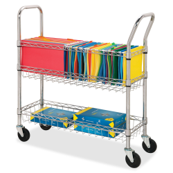 Lorell® Mobile Wire Mail Cart, Chrome