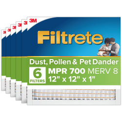 Filtrete™ 12 x 12 x 1 Air Filter, 6 HVAC Filters, MPR 700, Merv 8, Dust, Pollen & Pet Dander, 3 Month Pleated 1 Inch Electrostatic Air Filters