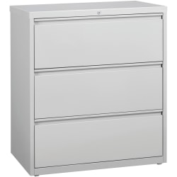 Lorell® 36"W Lateral 3-Drawer File Cabinet, Metal, Light Gray