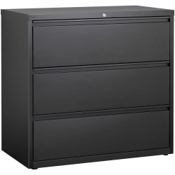 Lorell® 42"W Lateral 3-Drawer File Cabinet, Metal, Black