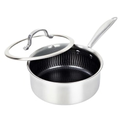 Brentwood® 3-Ply Hybrid Non-Stick Stainless Steel Saucepan with Tempered Glass Lid, 2.2-Qt., Silver
