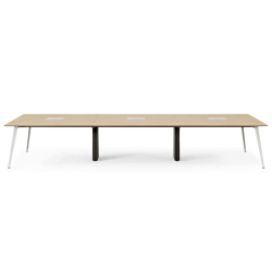 Branch Furniture 144"W 6-Person Computer Desk, Woodgrain Top/White Leg