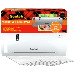 Scotch® Thermal Laminator Combo Pack, 1 White Thermal Laminator 9" Wide, 20 Laminating Sheets, Fits Letter Size