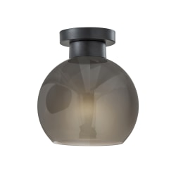 Adesso Atticus Flush Mount Lamp, 9"W, Smoked Glosted Glass Shade/Black Base
