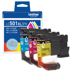 Brother LC501XL3PK Cyan, Magenta, and Yellow High Yield Ink Cartridges, 3-Pack