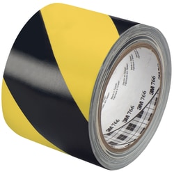 3M™ 766 Striped Vinyl Tape, 3" Core, 3" x 36 Yd., Black/Yellow, Case Of 2
