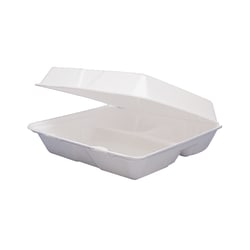 Dart Carryout Food Containers, 3 Compartments, 8 1/2" x 8" x 3 3/8", White, Pack Of 50