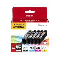 Canon® PGI-280XL/CLI-281 High-Yield Black And Black, Cyan, Magenta, Yellow Ink Tanks, Pack Of 5