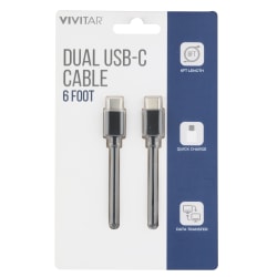 Vivitar Dual USB-C Charging Cable, 6', Black, NIL3006-BLK-STK-24