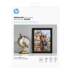 HP Advanced Photo Paper for Inkjet Printers, Glossy, Letter Size (8 1/2" x 11"), 66 Lb, Pack Of 50 Sheets (Q7853A)