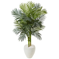 Nearly Natural Golden Cane Palm 54" Artificial Tree With Oval Planter, Green/White