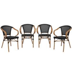 Flash Furniture 4 Pack Marseille Indoor/Outdoor Commercial Bistro Stacking Chair with Arms, Black/Natural Frame -4SDAS64218BKN