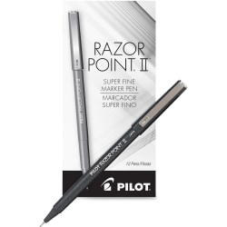Pilot® Razor Point II Marker Pens, Pack Of 12, Super Fine Point, 0.3 mm, Black Barrel, Black Ink