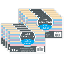 C-Line Index Cards, 3" x 5", Assorted Colors, Ruled, 100 Per Pack, Set Of 10 Packs
