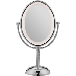 Conair Plastic Lighted Makeup Mirror, 8"H x 4-3/4"W x 1/2"D, Polished Chrome