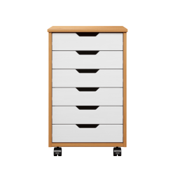 Trendfurn Omnia Wide Roll Cart, 6 Drawers, 25-3/4" x 16-1/8", White/Honey