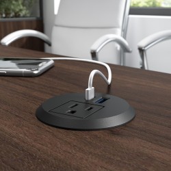 Bush Business Furniture 2-inch Desktop Power Grommet with AC Outlet and USB-A/USB-C Ports, Black, Standard Delivery