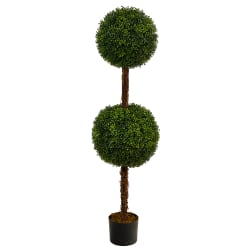 Nearly Natural Boxwood Double Ball Topiary 4.5’H Artificial Tree With Planter, 54"H x 14"W x 14"D, Green/Black