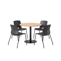 KFI Studios Midtown Pedestal Round Standard Height Table Set With Imme Armless Chairs, 31-3/4"H x 22"W x 19-3/4"D, Maple Top/Black Base/Black Chairs