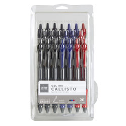 Office Depot® Brand Callisto Retractable Gel Ink Pens, Medium Point, 0.7 mm, Visible Ink Supply, Assorted Classic Ink Colors, Pack Of 20