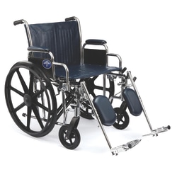 Medline Extra-Wide Wheelchair, Elevating, 24" Seat, Navy/Chrome