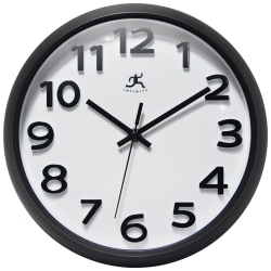 Infinity Instruments Raised Numeral Wall Clock, 10-3/4"H x 10-3/4"W x 1-3/4"D, Black