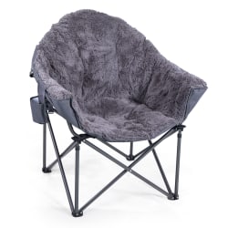 ALPHA CAMP Deluxe Plush Oversized Moon Saucer Dorm Chair, Gray/Black