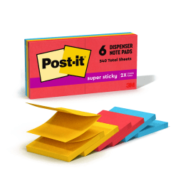 Post-it® Super Sticky Pop Up Notes, 3 in x 3 in, 6 Pads, 90 Sheets/Pad, 2x the Sticking Power, Playful Primaries Collection