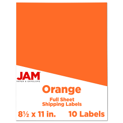 JAM Paper® Full-Page Mailing And Shipping Labels, Rectangle, 8 1/2" x 11", Orange, Pack Of 10