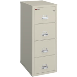 FireKing® 25"D Vertical 4-Drawer Letter-Size Fireproof File Cabinet, Metal, Parchment, White Glove Delivery