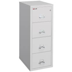 FireKing® 25"D Vertical 4-Drawer Legal-Size Fireproof File Cabinet, Metal, Platinum, White Glove Delivery