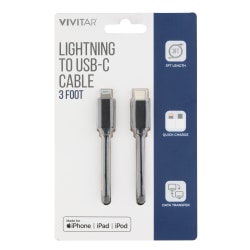 Vivitar Lightning To USB-C Cable, 3', Black, NIL3003-BLK-STK-24