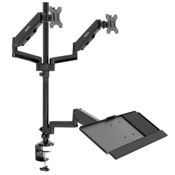 Mount-It! MI-7996 Dual Monitor Sit-Stand Desk Mount With Keyboard Tray, 38"H x 37"W x 27-1/2"L, Black