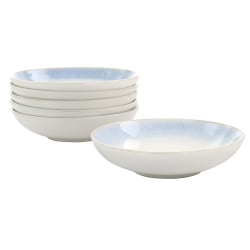 Martha Stewart Stoneware 6-Piece Dinner Bowl Set, 8-1/4", Blue Rim