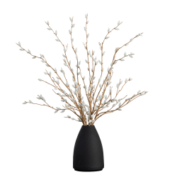 Nearly Natural 28"H Artificial Pussy Willow Arrangement With Modern Metal Vase, 28"H x 19"W x 19"D, White/Black