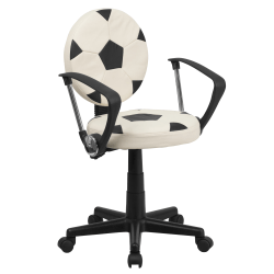 Flash Furniture Vinyl Low-Back Task Chair With Arms, Soccer, Black/White