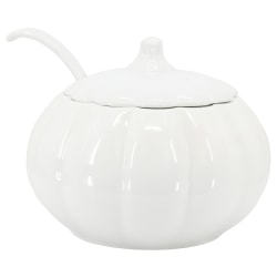 Martha Stewart 5-Quart Fine Ceramic Pumpkin Soup Tureen With Lid And Ladle, White