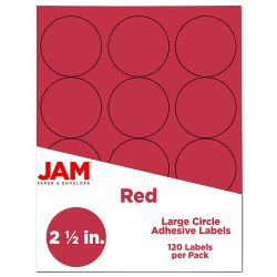 JAM Paper® Circle Labels, 2-1/2", Red, Pack Of 120 Labels