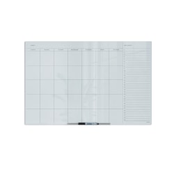 U Brands® Floating Non-Magnetic Glass Dry-Erase Monthly Calendar Board, 36"x24", White Frosted Surface, Frameless, Actual Size 35"x23" (2775U00-01)
