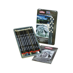 Derwent Tinted Charcoal Pencil Set, 8 mm, Assorted Colors, Set Of 12