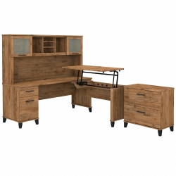 Bush® Furniture Somerset 72"W 3-Position Sit-to-Stand L-Shaped Desk With Hutch And File Cabinet, Fresh Walnut, Standard Delivery
