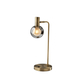 Adesso Starling LED Desk Lamp, Adjustable, 17-1/2"H, Smoked Outer Glass Shade/Antique Brass Base